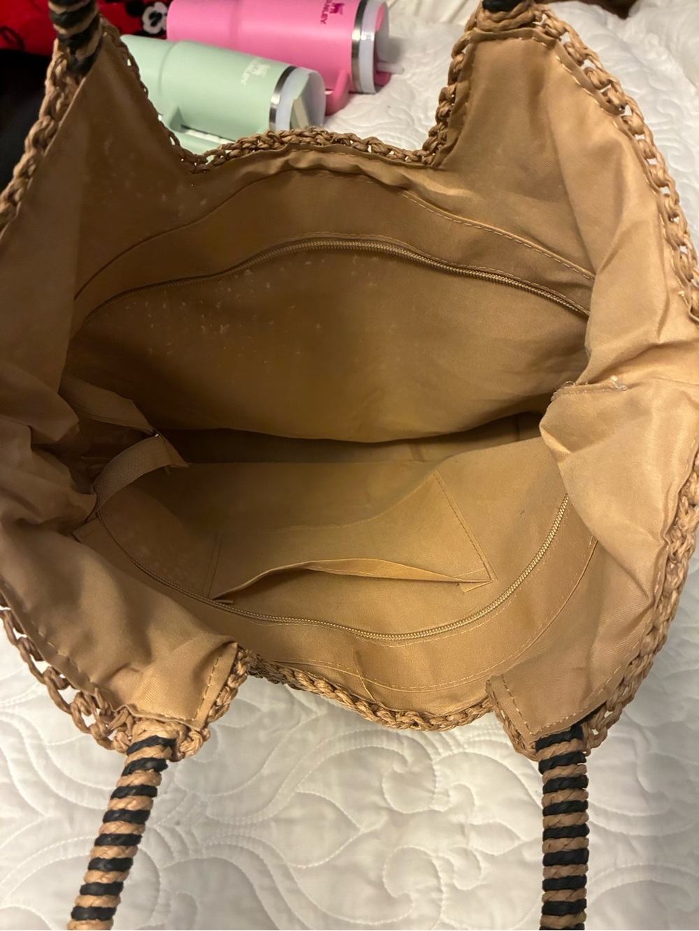 Lafite Grass Woven Tan Tote with Gold Logo. Large Size. - Picture 3 of 3